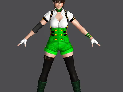 Game Movie Character Wearing White Top Green Suspender Shorts Black Socks Green Boots And Eyeglasses 3d model