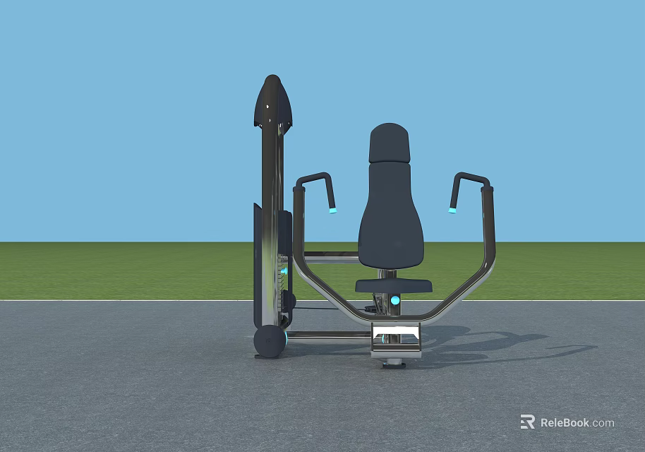 Outdoor Strength Training Fitness Equipment With Black Seat Metal Frame And Green Grass Background 3d model 