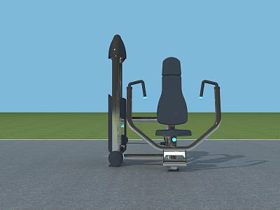 Outdoor Strength Training Fitness Equipment With Black Seat Metal Frame And Green Grass Background 3d model