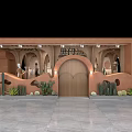 Stylish Terracotta Clothing Store With Arched Doorways Cacti Palm Trees And Moon