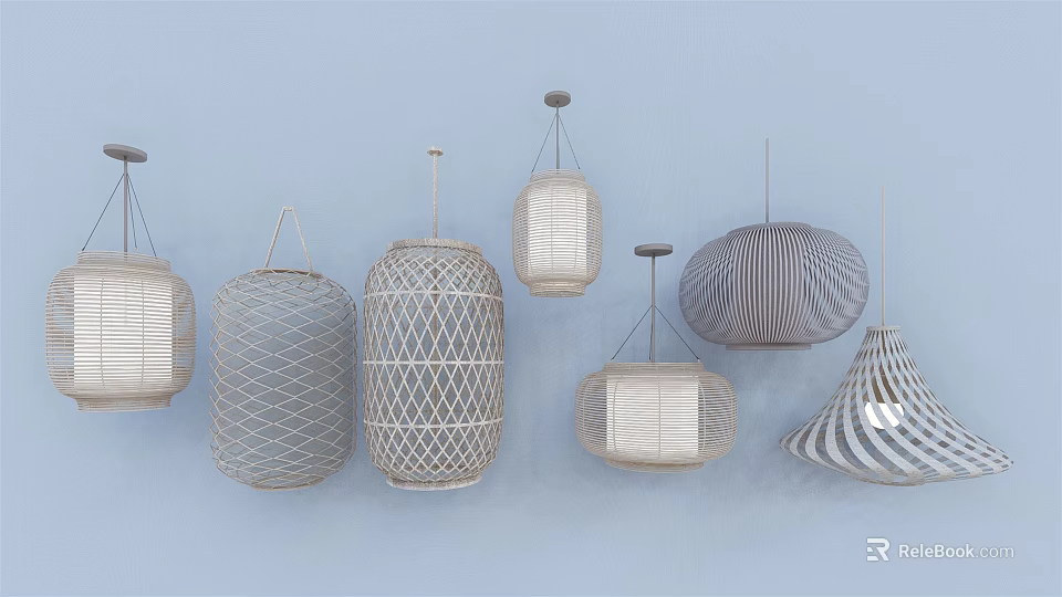 Various Modern Pendant Lights With Woven Geometric And Striped Patterns For Home Decor 3d model 