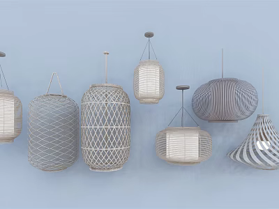 Various Modern Pendant Lights With Woven Geometric And Striped Patterns For Home Decor 3d model