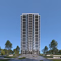 Modern High Rise Residential Building Exterior With Trees Under Blue Sky