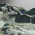 Snow Covered Mountain Landscape with Deep Valleys and Turquoise Lakes in Natural Scenic Environment