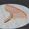 Modern Curved Light Green Pergola Featuring Intricate Honeycomb Structure On Reflective Circular Platform