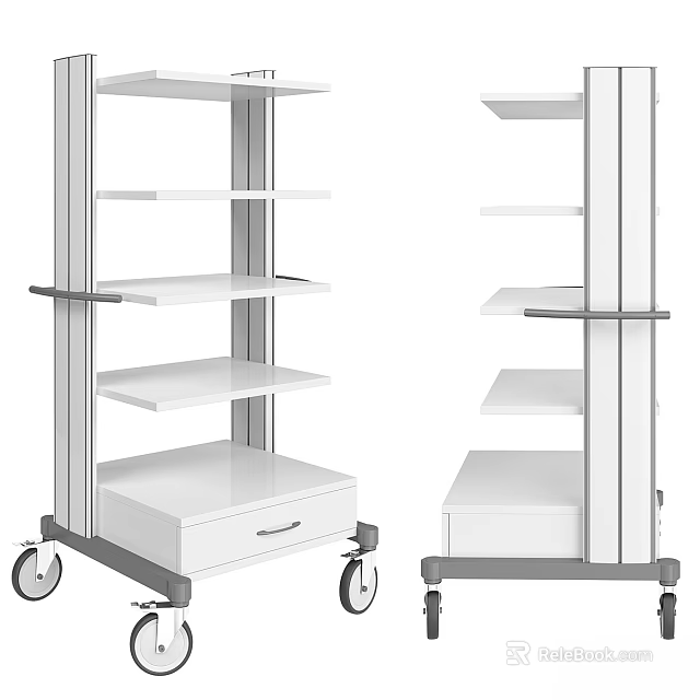 Modern Decorative Ornament Display Set With White Shelves Drawer And Wheels 3d model 