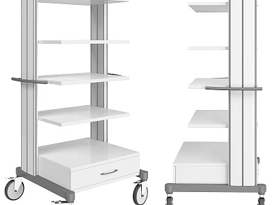 Modern Decorative Ornament Display Set With White Shelves Drawer And Wheels 3d model