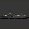 3D Model Warship Military Design With Black Yellow Hull And Detailed Turrets