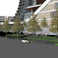 Modern Commercial Complex with High Rise Building Glass Curtain Wall and Multi Story Structure