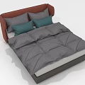 Modern Double Bed With Red Upholstered Headboard Gray Comforter And Teal Pillows 3d model