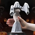 White Decorative Halloween Ghost Doll Held by Hand with Pumpkin Backdrop 3d model