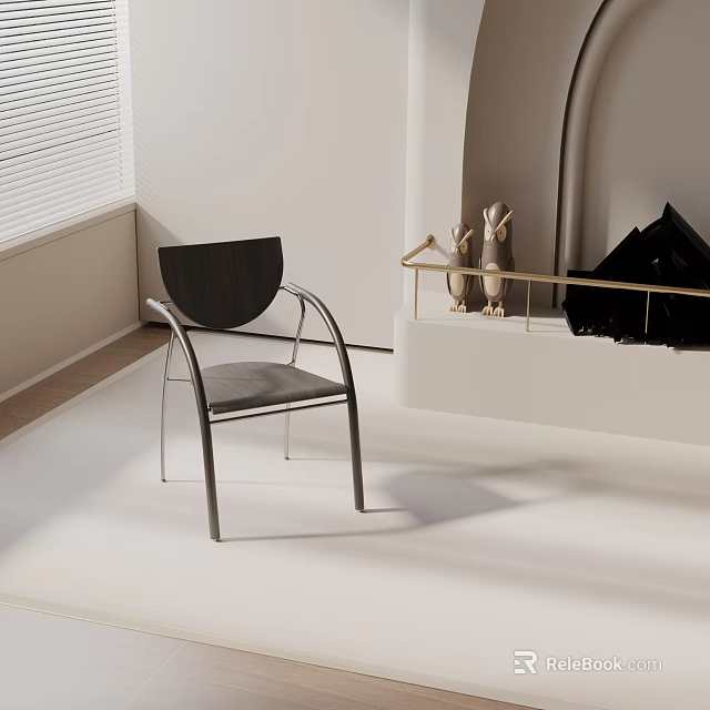 Modern Black Dining Chair With Metal Frame In Living Room Near Fireplace Decor 3d model 