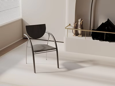 Modern Black Dining Chair With Metal Frame In Living Room Near Fireplace Decor 3d model