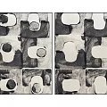 Black and White Abstract Art Two Panel Wall Decor with Geometric Shapes