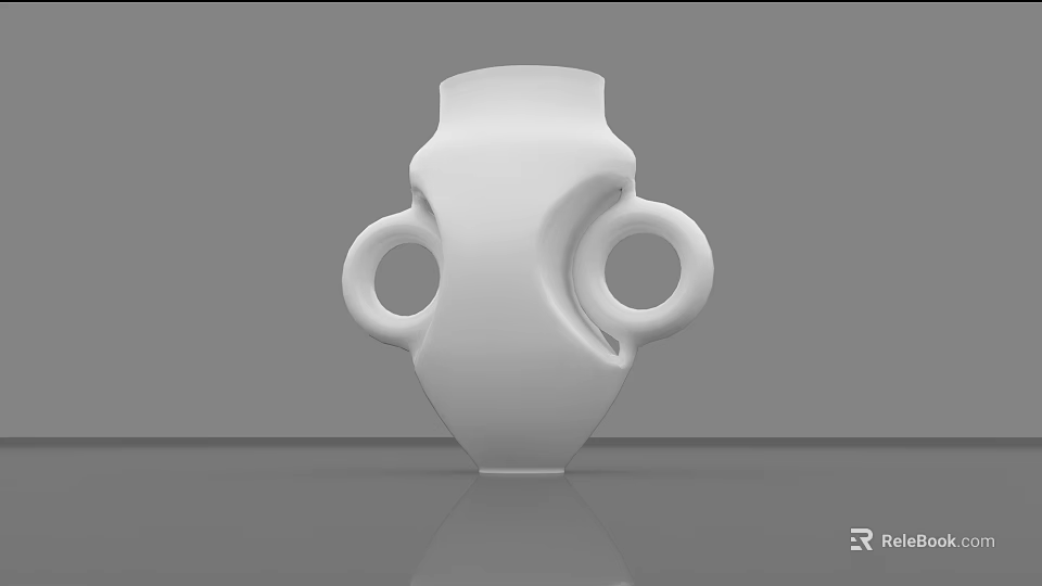 Minimalist White Vase With Circular Handles For Modern Flower Arrangement 3d model 