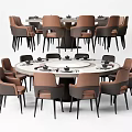Modern Round Dining Table Set With Brown Black Chairs And Marble Top 3d model