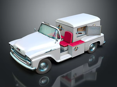Vintage White Mini Truck With Open Door And Red Seats Design 3d model