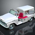 Vintage White Mini Truck With Open Door And Red Seats Design