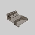 Modern Double Bed With Upholstered Headboard Multiple Pillows And Neutral Bedding 3d model