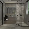 Modern Minimalist Grey Toned Bathroom With Glass Shower Enclosure And Floating Vanity Interior Design