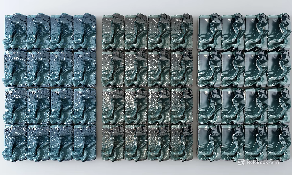 Modern Textured Wall Decor With Blue Green Blocks Arranged In Rows 3d model 