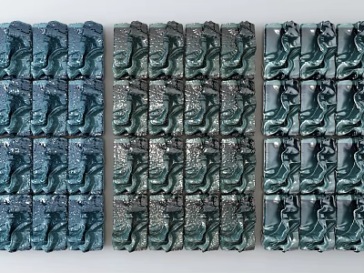 Modern Textured Wall Decor With Blue Green Blocks Arranged In Rows 3d model
