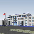Modern Office Building Exterior Design With Red Flag And Multi Story Windows