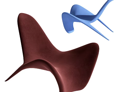 Modern Burgundy And Blue Leisure Chairs With Streamlined Stylish Design 3d model