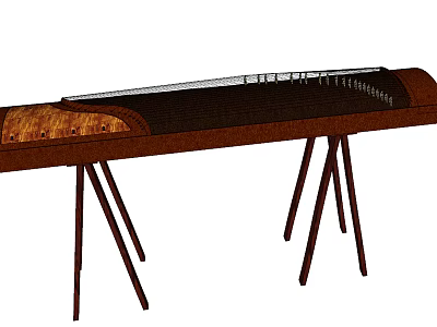 Traditional Wooden Chinese Zither Musical Instrument With Artistic Strings And Stand 3d model