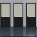 Modern Swing Doors with Black Frames Glass Panels and Diamond Pattern Design 3d model
