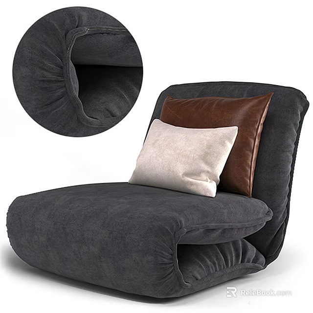 Cozy Gray Plush Armchair With White And Brown Decorative Pillows For Living Room 3d model 