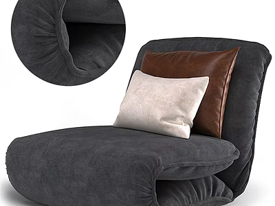 Cozy Gray Plush Armchair With White And Brown Decorative Pillows For Living Room 3d model