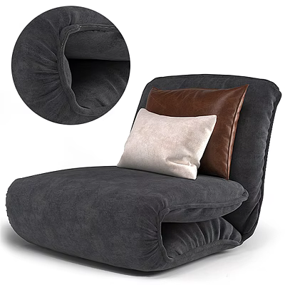 Cozy Gray Plush Armchair With White And Brown Decorative Pillows For Living Room 3d model