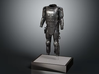 Black Tactical Body Armor With Shoulder And Leg Protection On Display Stand 3d model