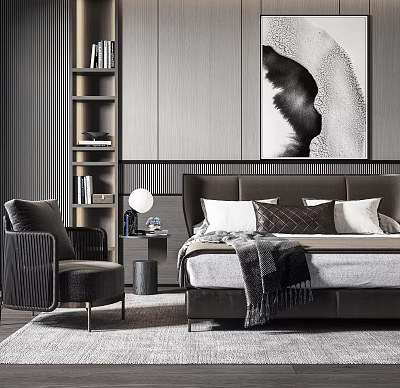 Modern Background Double Bed Interior With Accent Chair And Wall Art 3d model Modern Background Double Bed Interior With Accent Chair And Wall Art 3d model