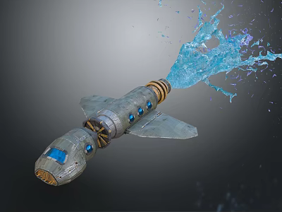 Jet Powered Metallic Water Vehicle With Blue Splash And Wing Like Structures 3d model
