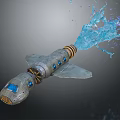 Jet Powered Metallic Water Vehicle With Blue Splash And Wing Like Structures