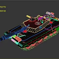 Modern Military Tank With Black Exterior Blue Red Lights Cannon And Tracks