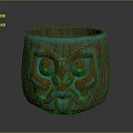 Unique Handcrafted Brown Cup With Turquoise Rim And Carved Face Design