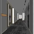 Modern Hotel Corridor Interior Design With Patterned Carpet And Room Number Signs 3d model