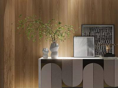 Modern Entryway Console Table With Vase Green Plant And Decorative Picture Frame 3d model