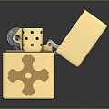 Stylish Golden Metallic Lighter With Open Lid Cross Pattern And Dice For Daily Use