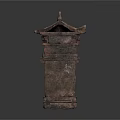Antique Wooden Furniture Piece With Traditional Carved Details And Ornate Roof Design