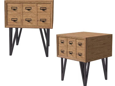 Modern Wooden Bedside Table With Multiple Drawers And Black Metal Legs 3d model