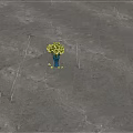 Gray Marble Pattern Floor Tiles With Blue Vase And Yellow Flowers 3d model