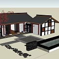 Traditional Chinese Detached Villa With Red Leaf Tree Black Roof And White Walls