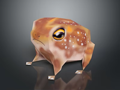 Low Poly Reptile 3D Model With Brown White Spots Large Eyes And Reflective Base 3d model