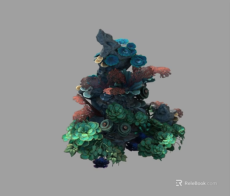 Aquatic Animals in Colorful Coral Reef with Various Seagrass and Marine Life Forms 3d model 