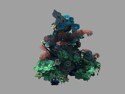 Aquatic Animals in Colorful Coral Reef with Various Seagrass and Marine Life Forms 3d model