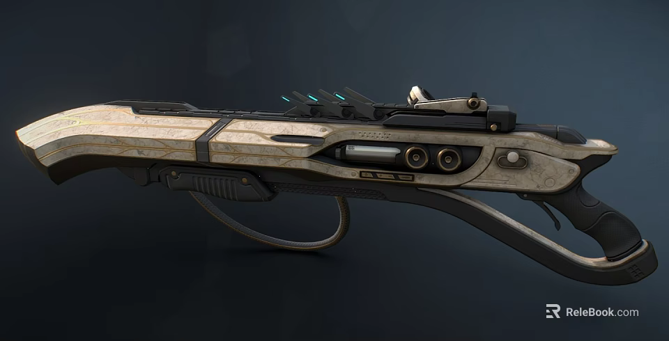 Futuristic Sci Fi Rifle Weapon With Mechanical Design Metallic Parts And Wooden Texture 3d model 